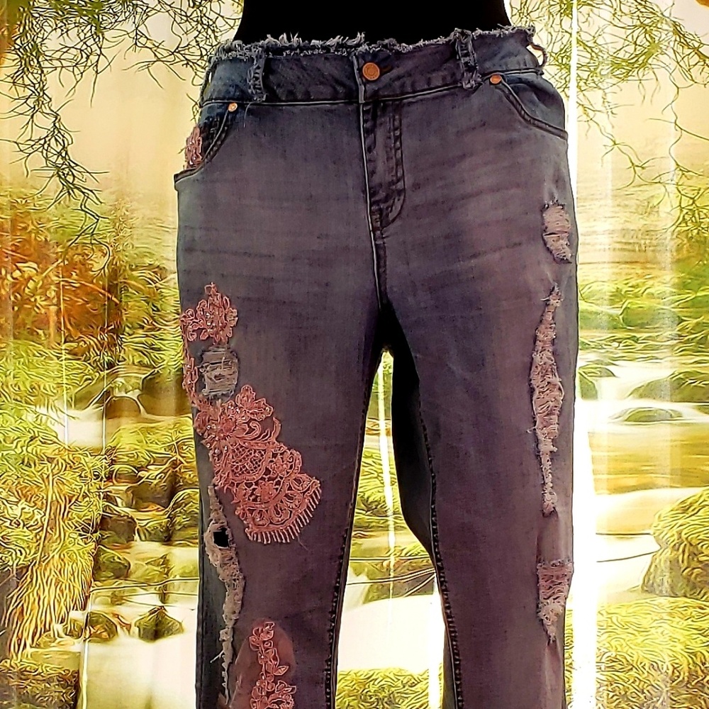 Custom Order Pretty In Pink Lace Applique Jeans